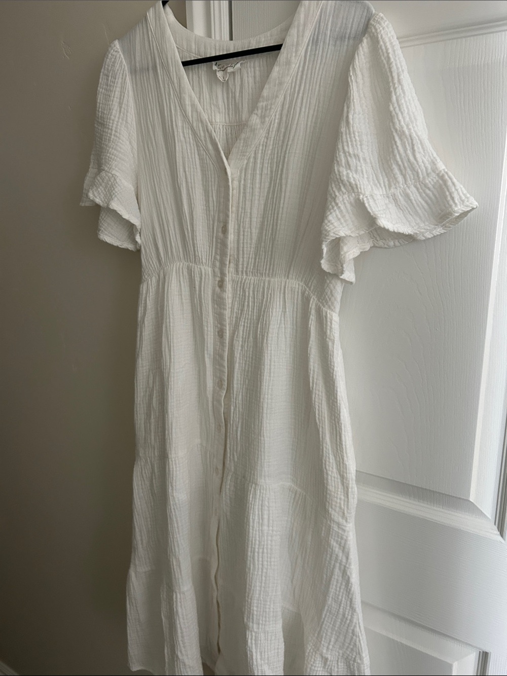 Love Riche White Textured Midi Dress with Button Front
